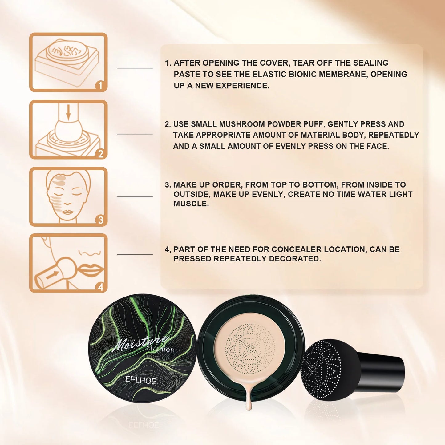 3color/set Mushroom Head Air Cushion BB Cream Oil-control Hides Facial blemishes Moisturizing Nude Foundation Concealer