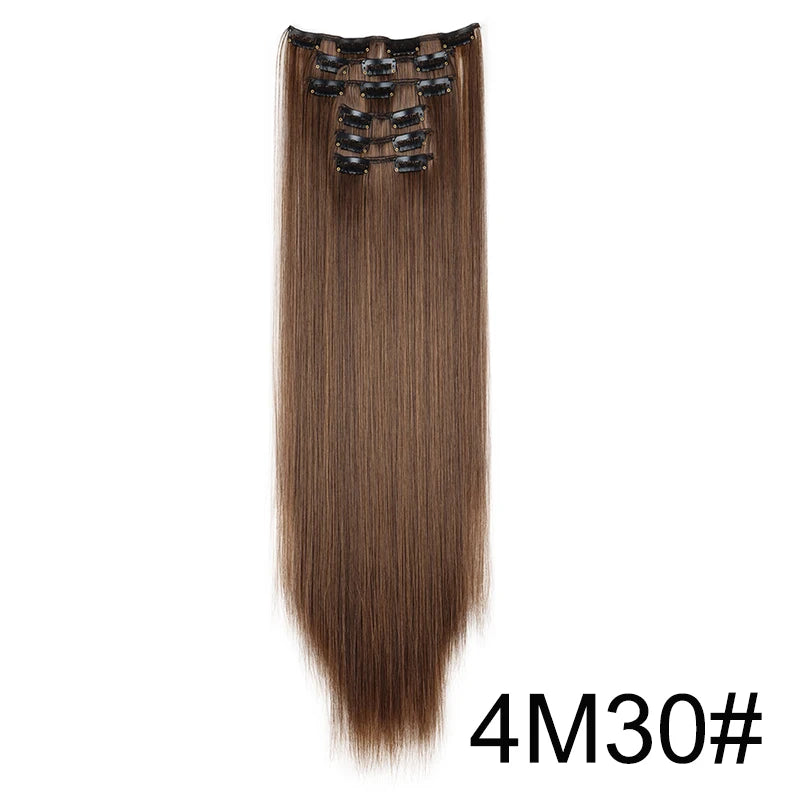 Synthetic 24Inch 16 Clips in Hair Extensions Long Straight Hairstyle Hairpieces Heat Resistant False Hair Daily Use
