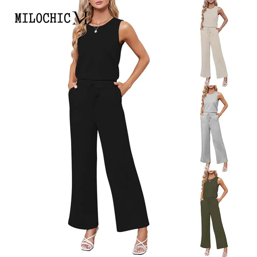 Women Summer Dressy Romper Casual Cotton Blended Crew Neck Romper Solid Color with Pockets Daily Outfit