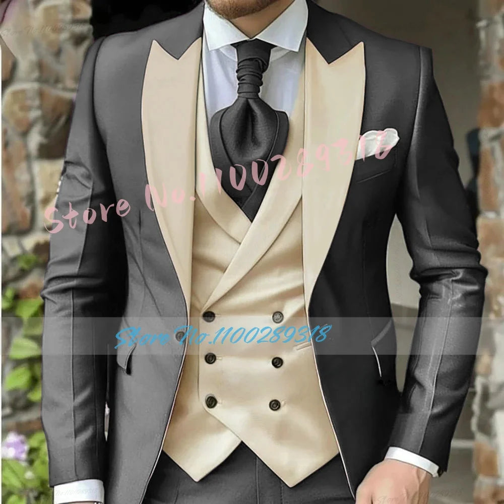 Classic Suits For Men Custom Made 3 Piece Jacket Vest Pants Set Formal Business Tuxedos