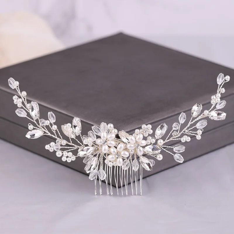 Crystal Rhinestone Flower Pearl Hair Comb Bridal Headband Hairpin Party Wedding Bridal Hair Accessories Jewelry