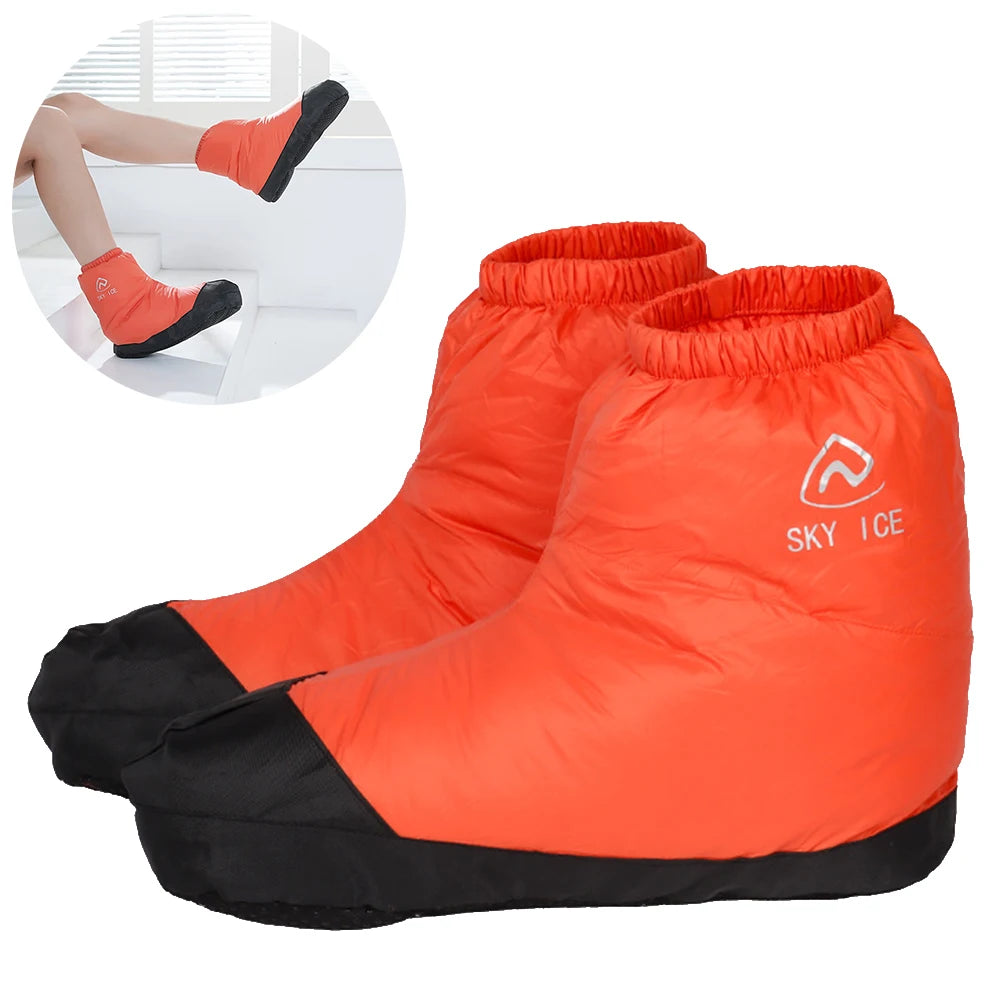 Down Booties Socks Ultralight Down Slippers Socks Windproof Waterproof for Winter Outdoor Camping Hiking