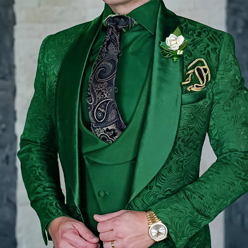Jacquard Men's 3-piece Suit Set Formal Party Dress Groom's Tuxedo High Quality Elegant Men's Customized Outfit