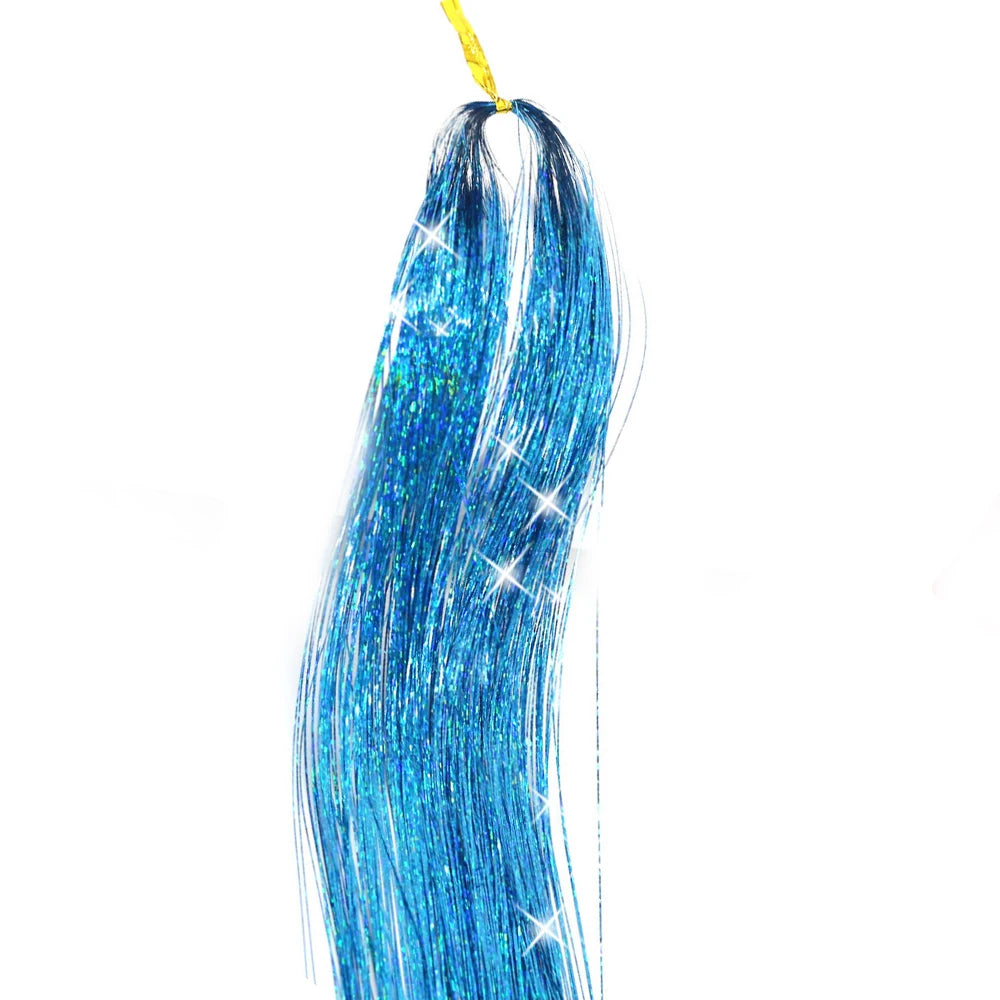 36/48inch Synthetic Sparkle Hair Tinsel Rainbow Colored Strands  Headwear Hair binge Hair Laser False Hair Extensions Decor