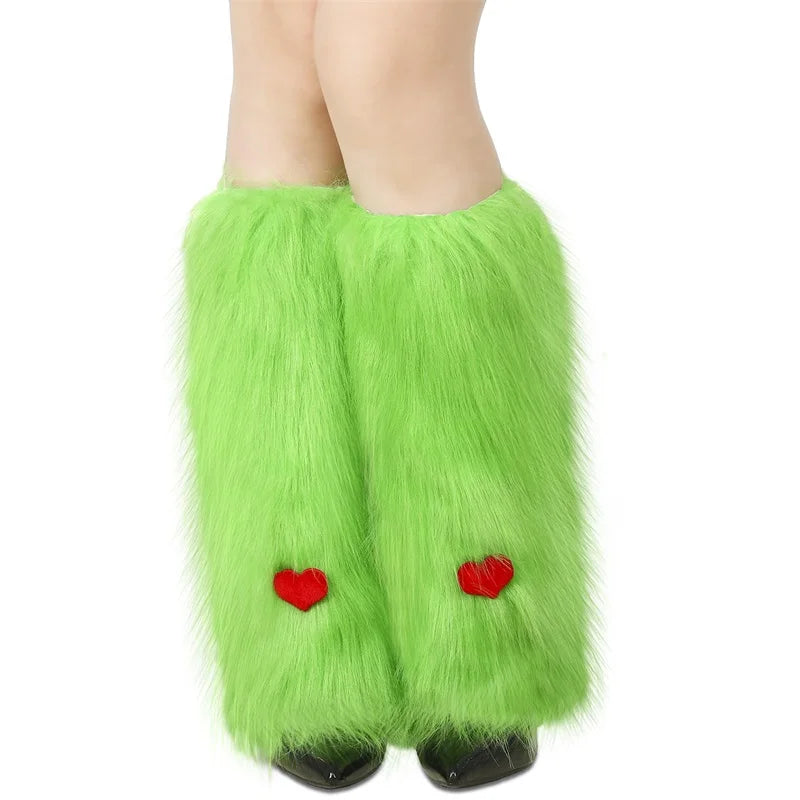 Warm Fuzzy Leggings Heart Patterned Knee High Socks Cozy Boot Cuffs