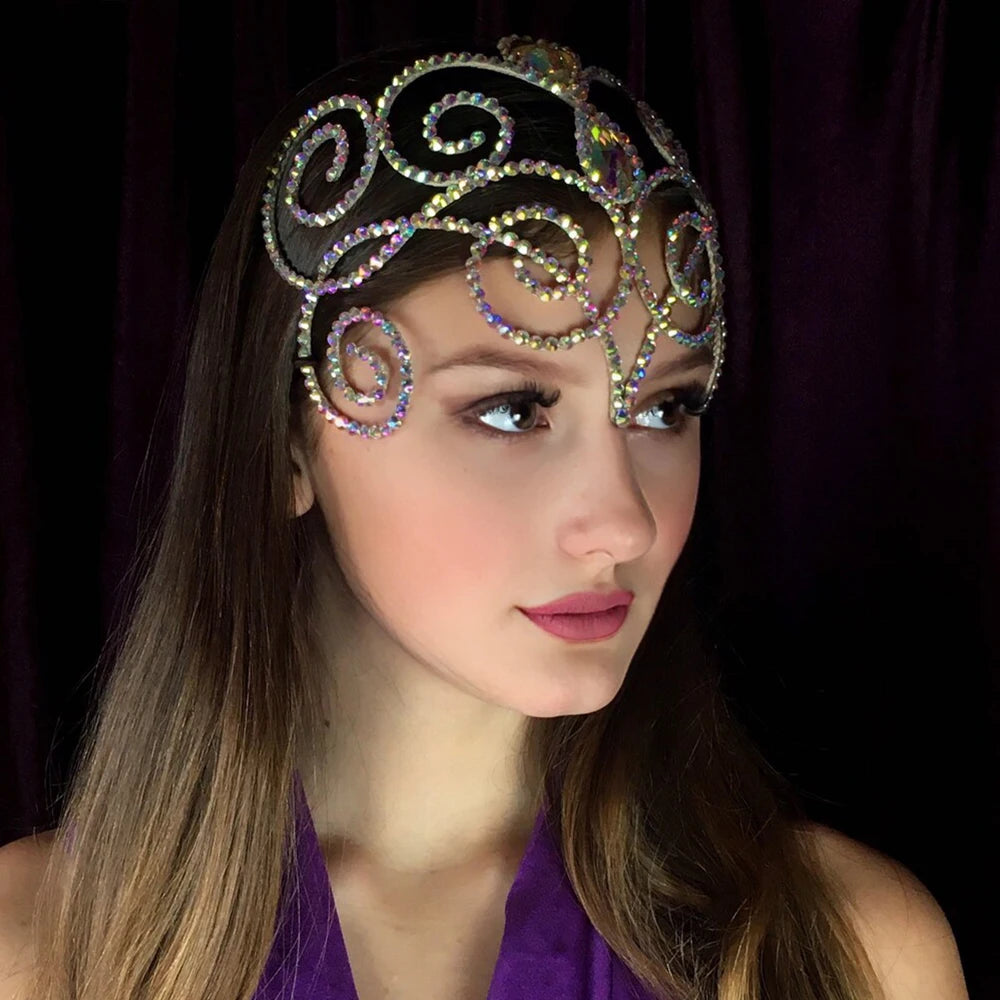 Gorgeous Belly Dance Headpiece  Hair Jewelry Colorful Rhinestone Head Chain