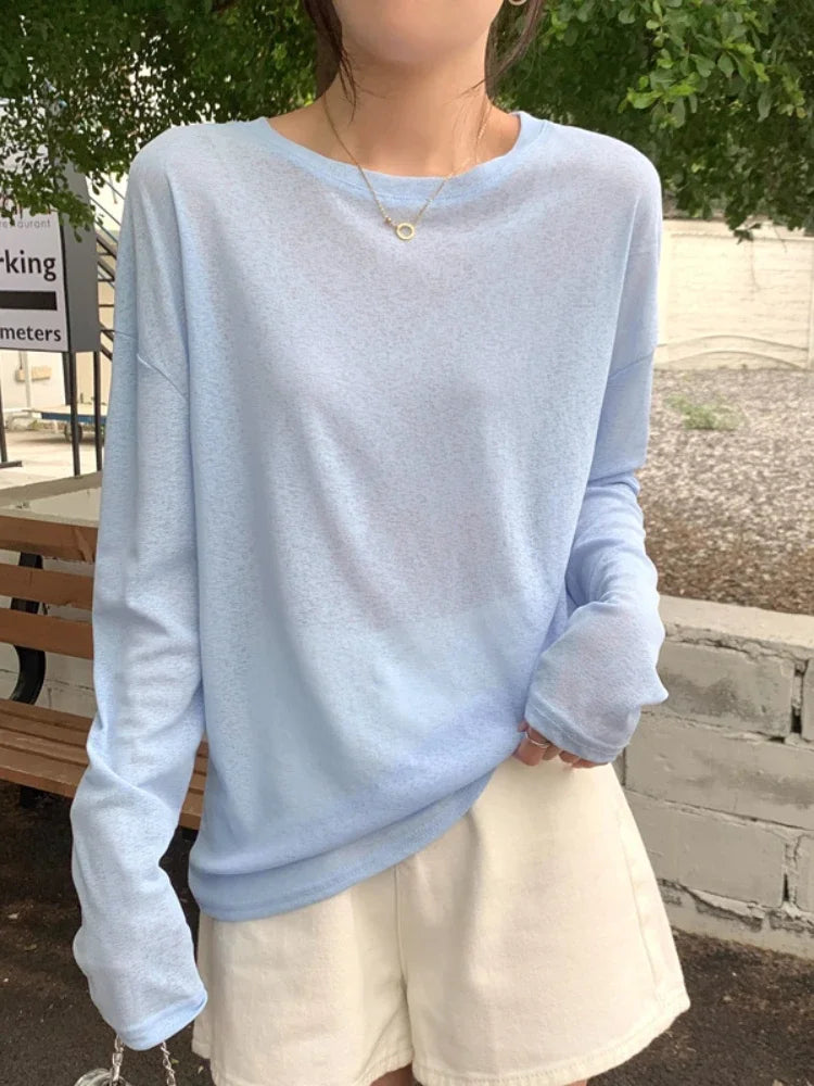 High Quality Plain T Shirt Sweater Women Elastic Basic T-shirts Female Casual Tops Long Sleeve Sexy Thin T-shirt