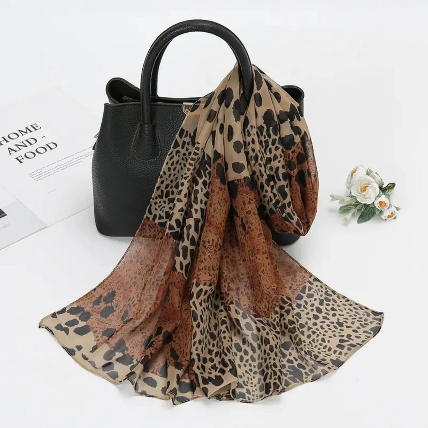 Fashion Leopard Print Splicing Thin Chiffon Scarf