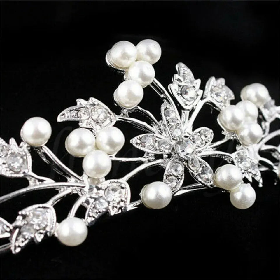 Pearl Crown Headband Diamond Hair Accessories Alloy Rhinestone Princess Headband Bridal Headpieces
