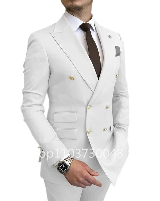 Slim Fit 2 Piece Wedding Men's Suits Solid Groom Tuxedos Formal Suits for Prom Party Best Man Peak Lapel Blazer Pants