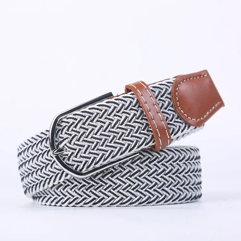 Casual Knitted Pin Buckle Belt Woven Canvas Elastic Expandable Braided Stretch Belts Women Jeans