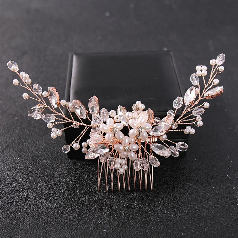 Crystal Rhinestone Flower Pearl Hair Comb Bridal Headband Hairpin Party Wedding Bridal Hair Accessories Jewelry