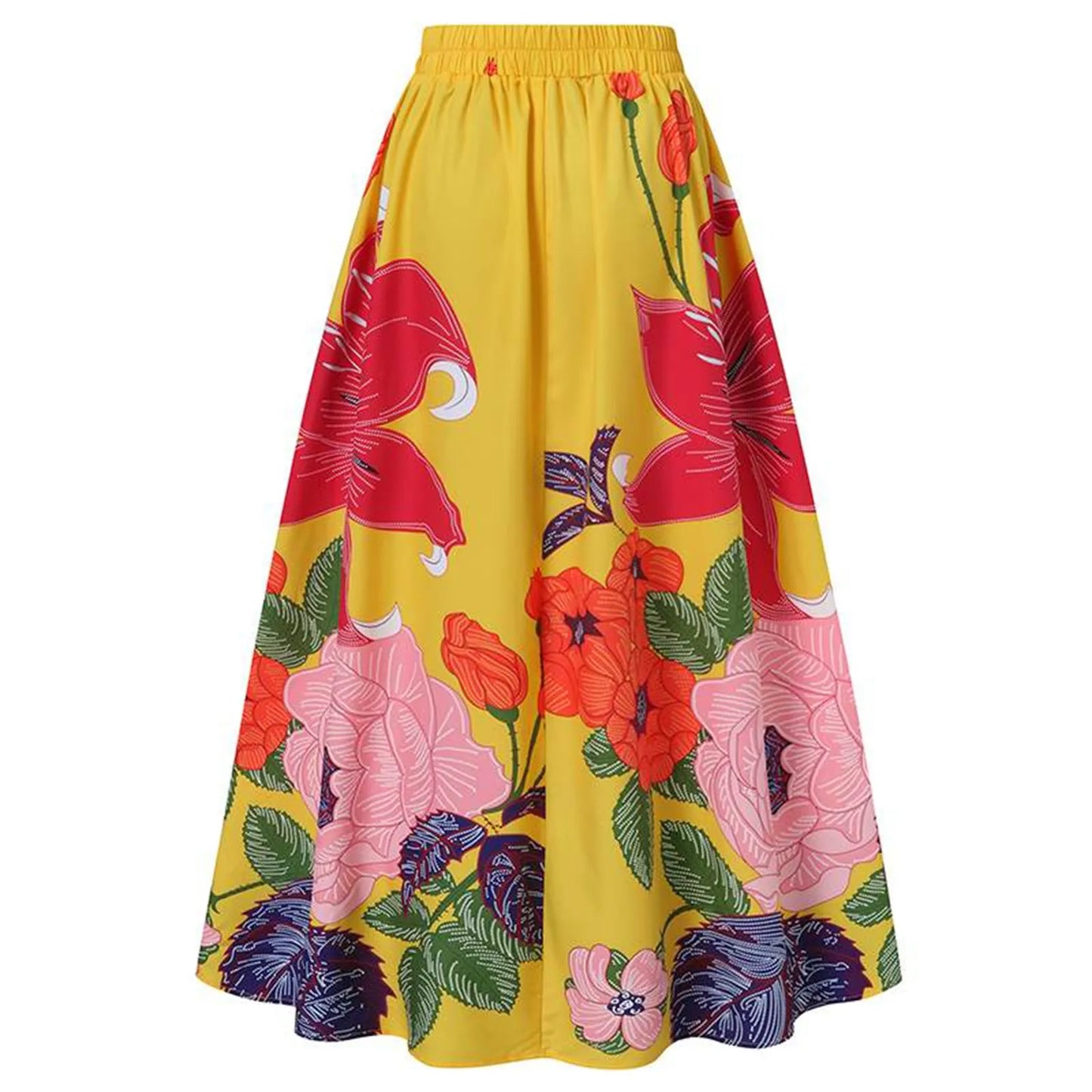 Bohemian Women Long Skirt Large Swing High Waist Floral Printing A-Line Skirt Women