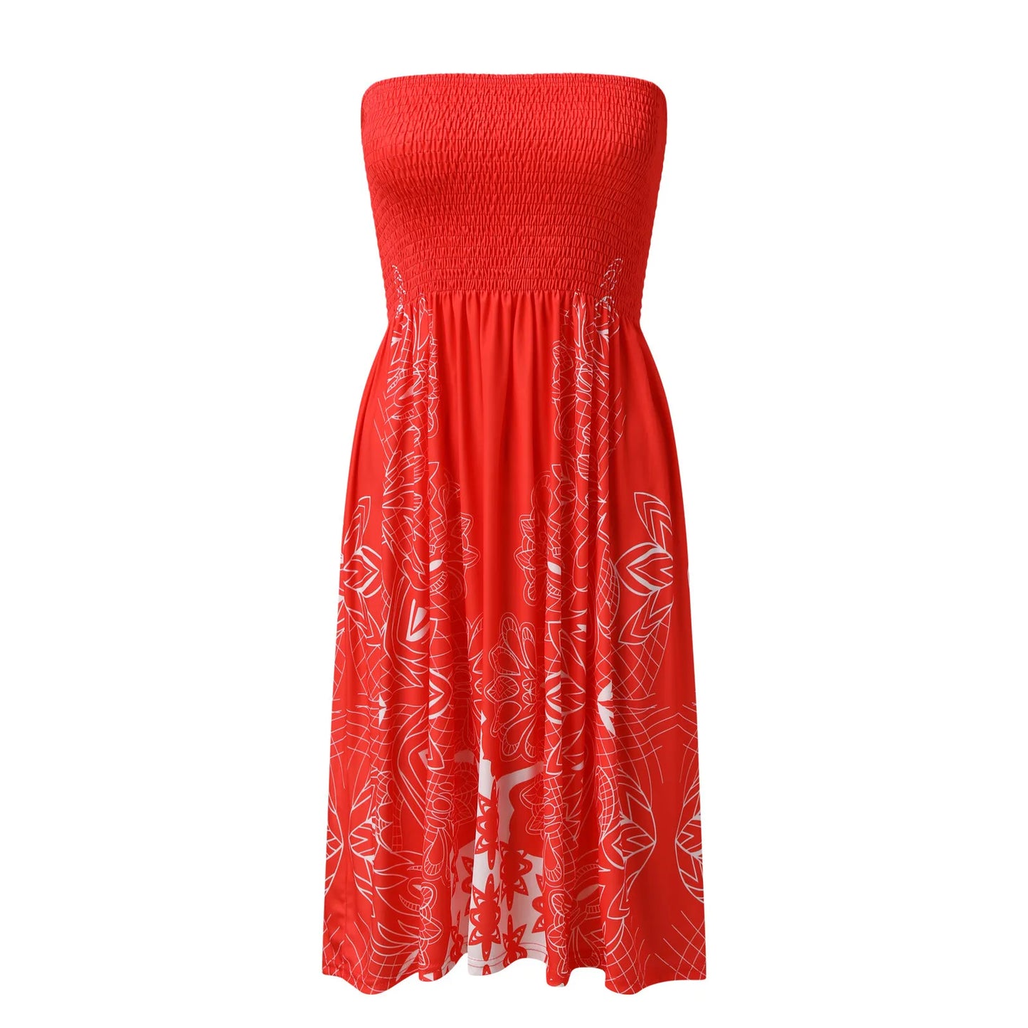 Summer Retro Strapless Tube Dress Sexy Dresses For Women Beach Cover Ups Boho Floral Print Sundress Smocked Beach Dress