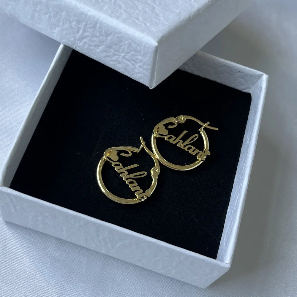 Custom Nameplate Earring Hoops 20mm 18K Gold Plated Stainless Steel Letter Round Earring
