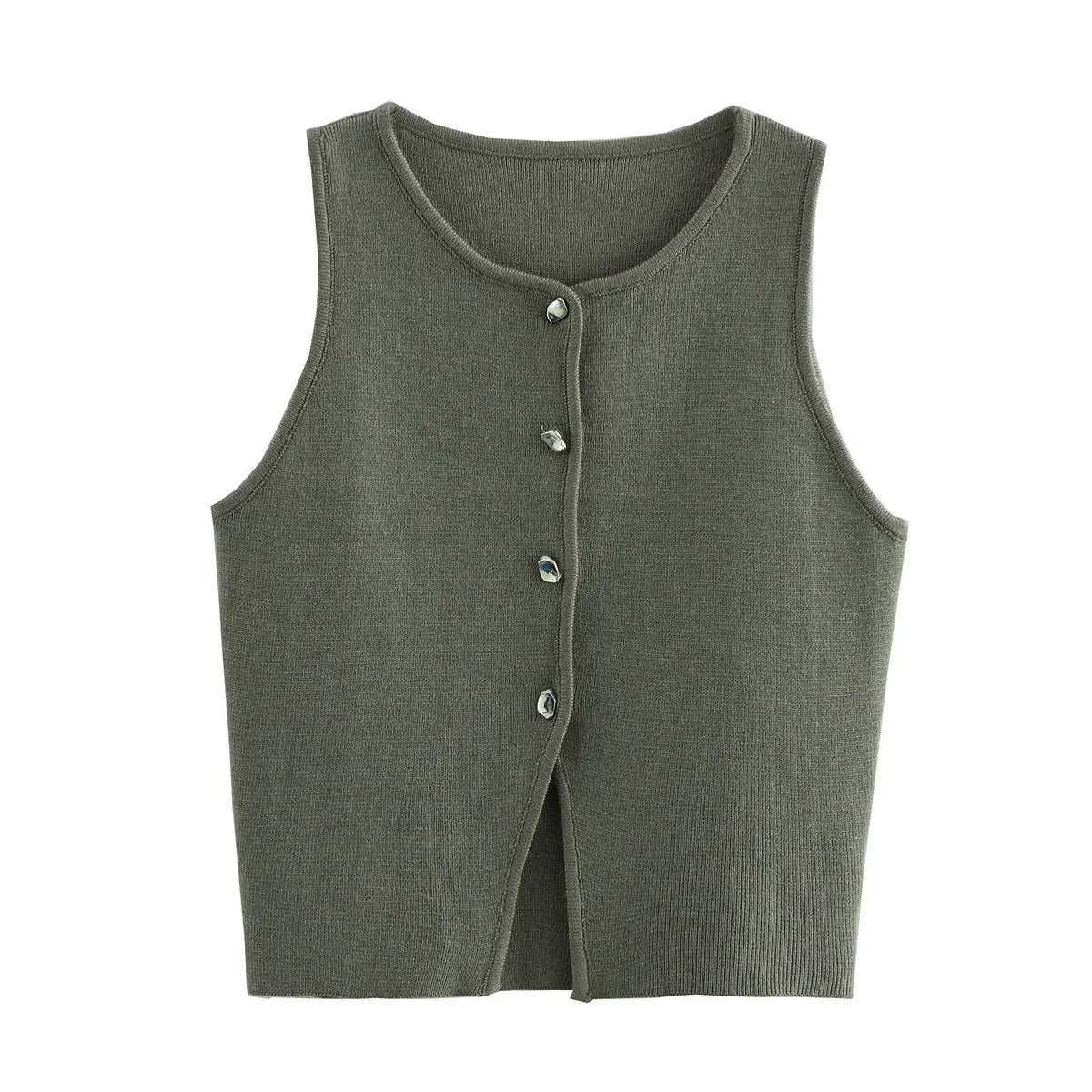 Sweater Vest Cropped Knit Vest Woman Sleeveless Vest Women's Autumn Button Slim Knitted Vests