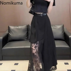 Long  High Waist  Lace Irregular A-line  Skirt