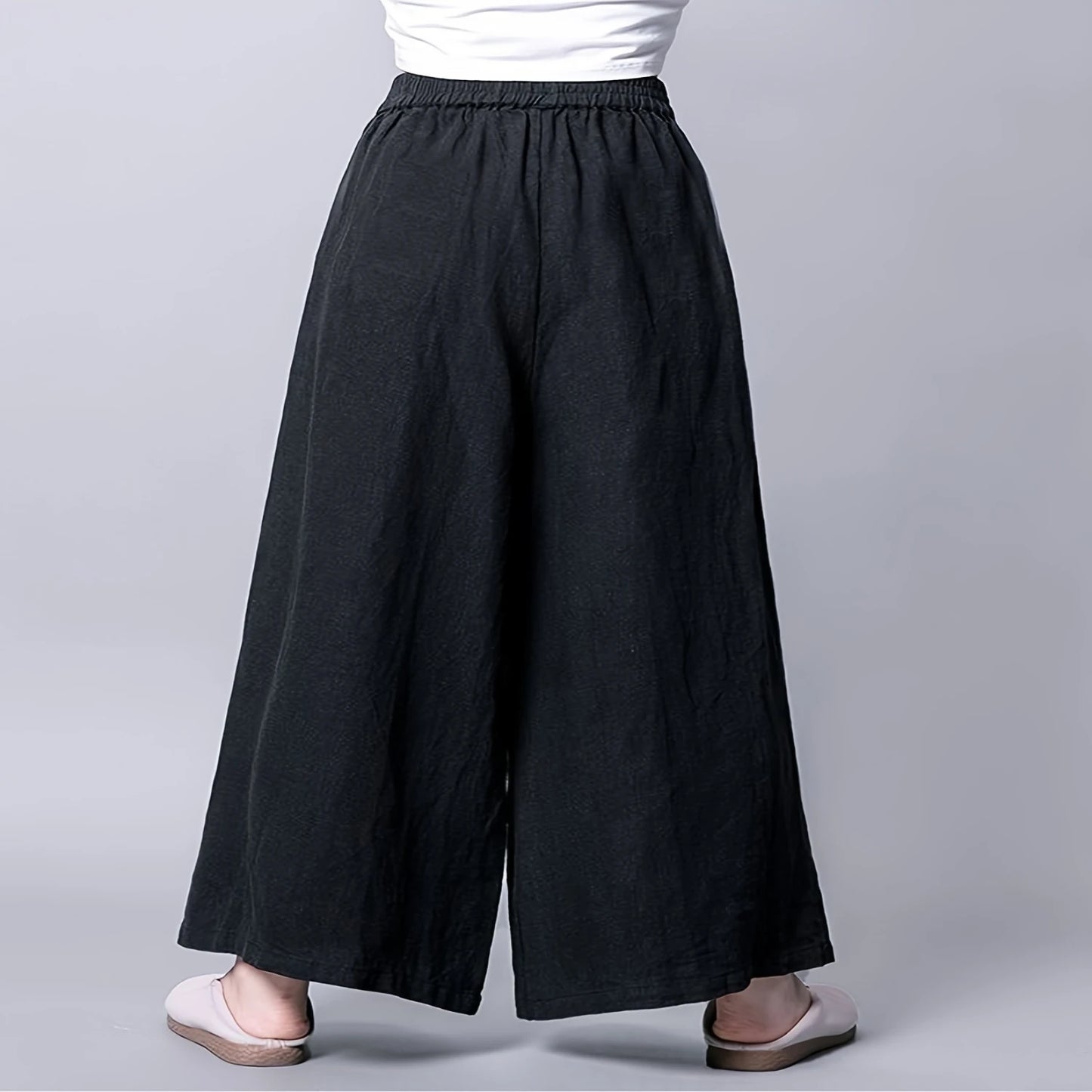 Chinese Retro Style High Waist Wide Leg Pants for Women, Spring & Summer Clothing