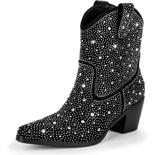 Rhinestone Cowboy Boots for Women - Sparkly Cowgirl Boots Wide Calf Glitter Bling Women's Western Boots