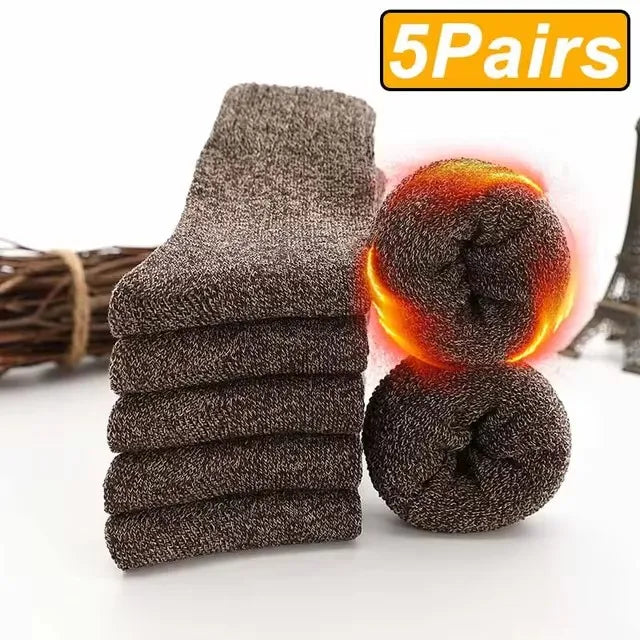 5 Pairs Autumn Winter Thick Towel Warm Socks Men And Women Keep Warm Socks Retro Solid Color Casual Wool Socks Gifts
