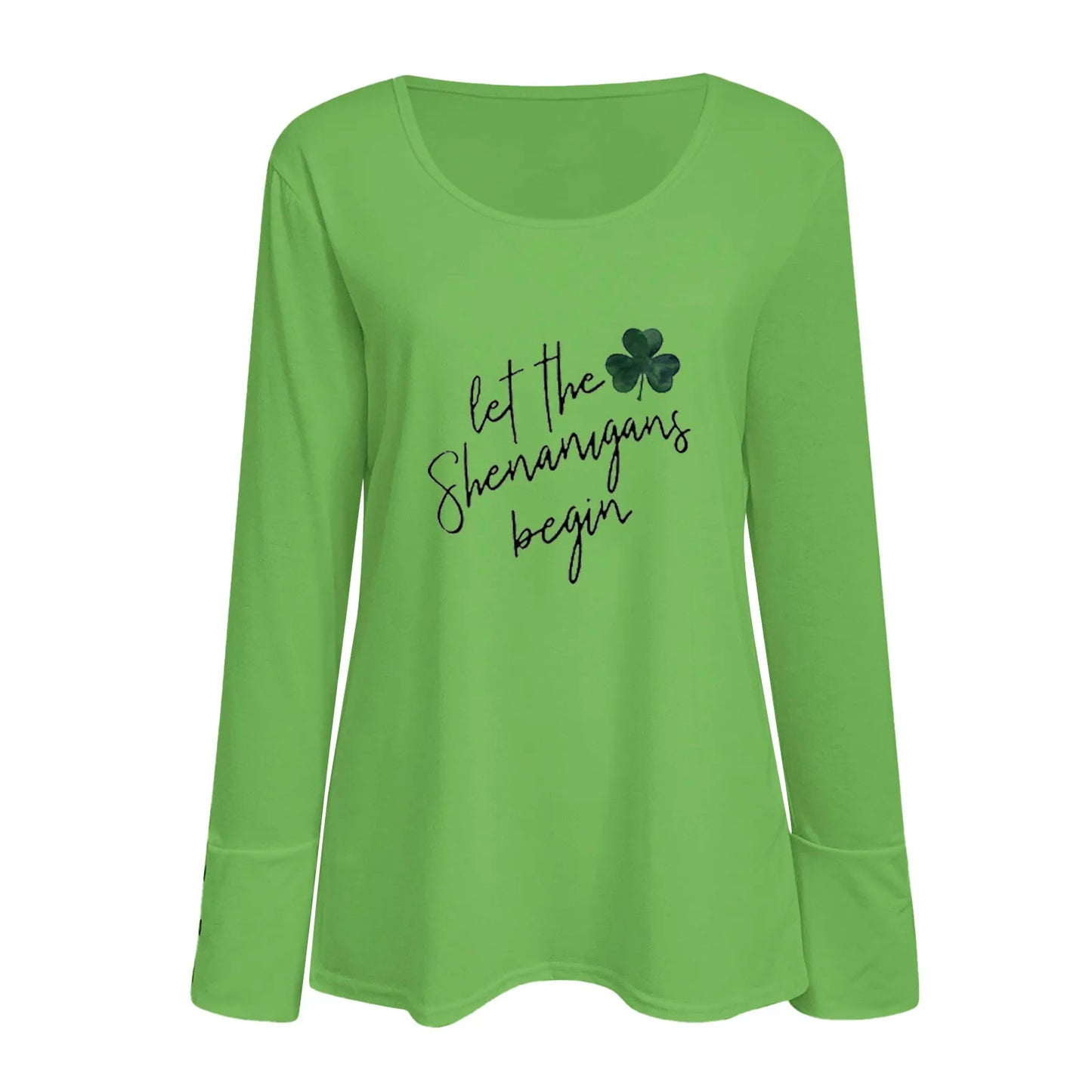 Women's St Patrick's Day Irish T-Shirts Green Clovers Print Long Sleeve Round Neck Loose Casual Tees