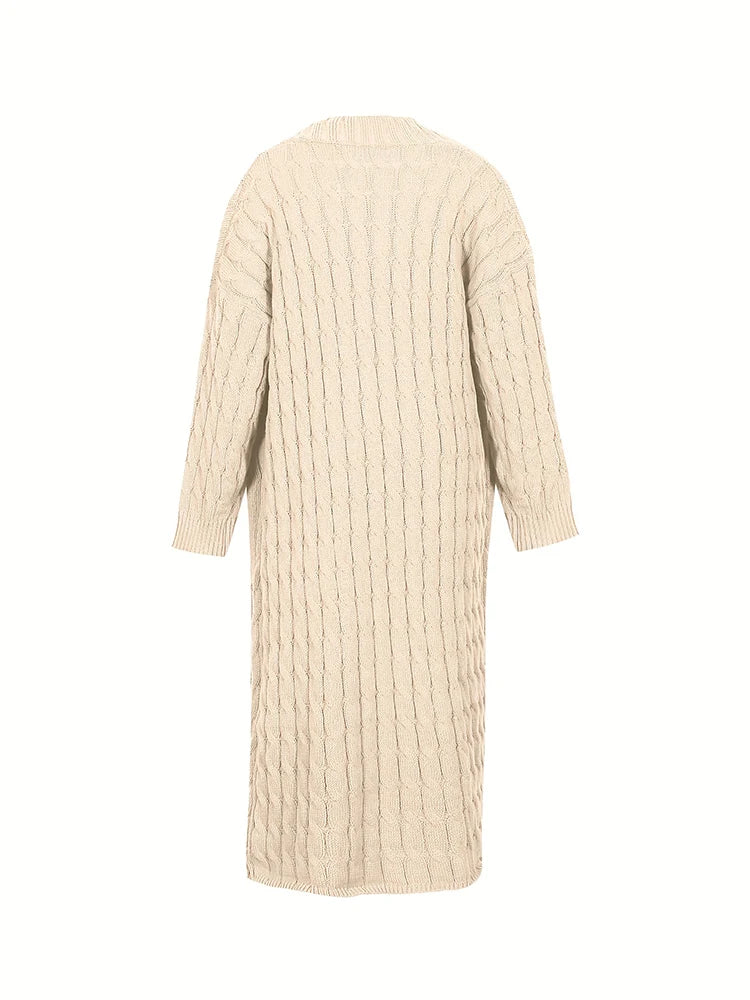 Autumn and Winter Fashion Women's Long Cardigan Sleeve Pocket Solid Colour Relaxed Sweater Acrylic Material