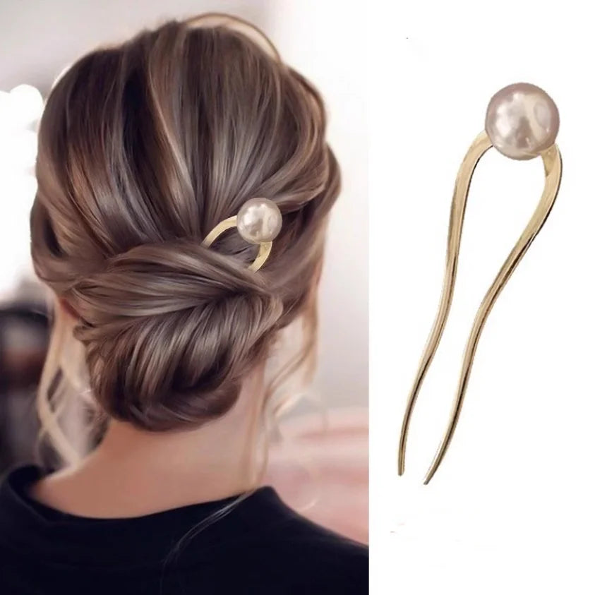 Pearl Hairpins U-shaped Metal Shell Hair Clip Pins Women Girls Hair Sticks Bun Maker Hair Styling Accessories Gifts
