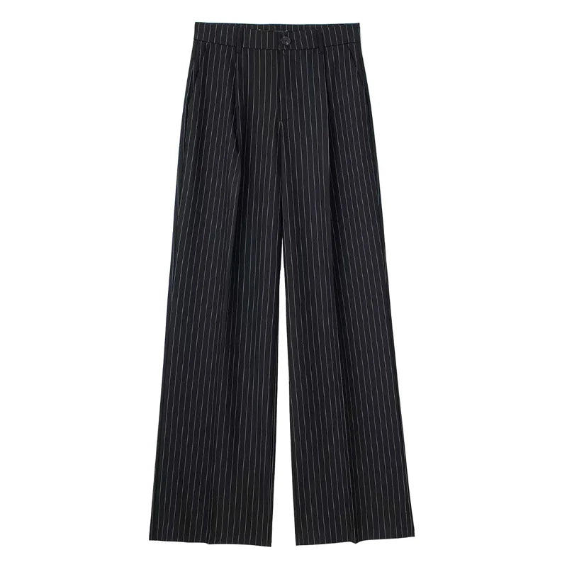 Women's Formal Pants Office Wear Women Striped Grey Black Cream Pants Woman High Waist Suit Pants Casual Wide Leg Trousers