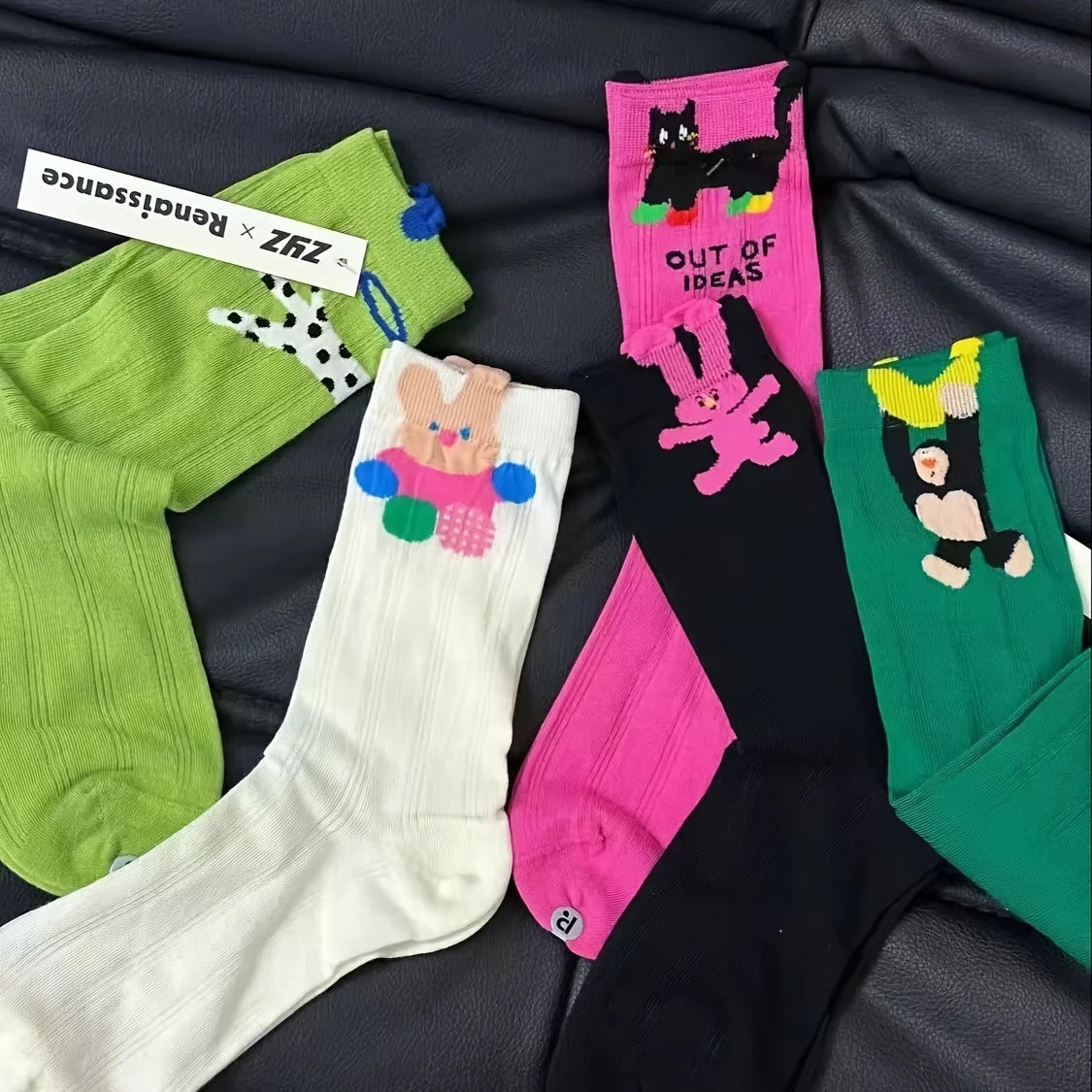 5 Pairs Cartoon Pattern Crew Socks Comfortable And Breathable