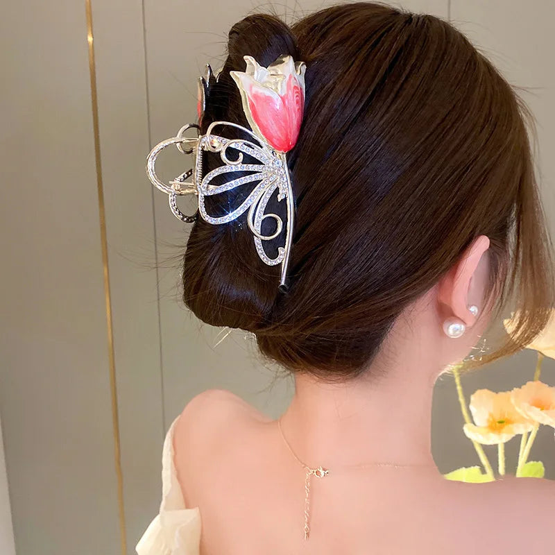 Flower Hair Claw Clip Ponytail Grab Hair Clips Shark Clip Woman Hairpins For Girl Hair Accessories Headdress