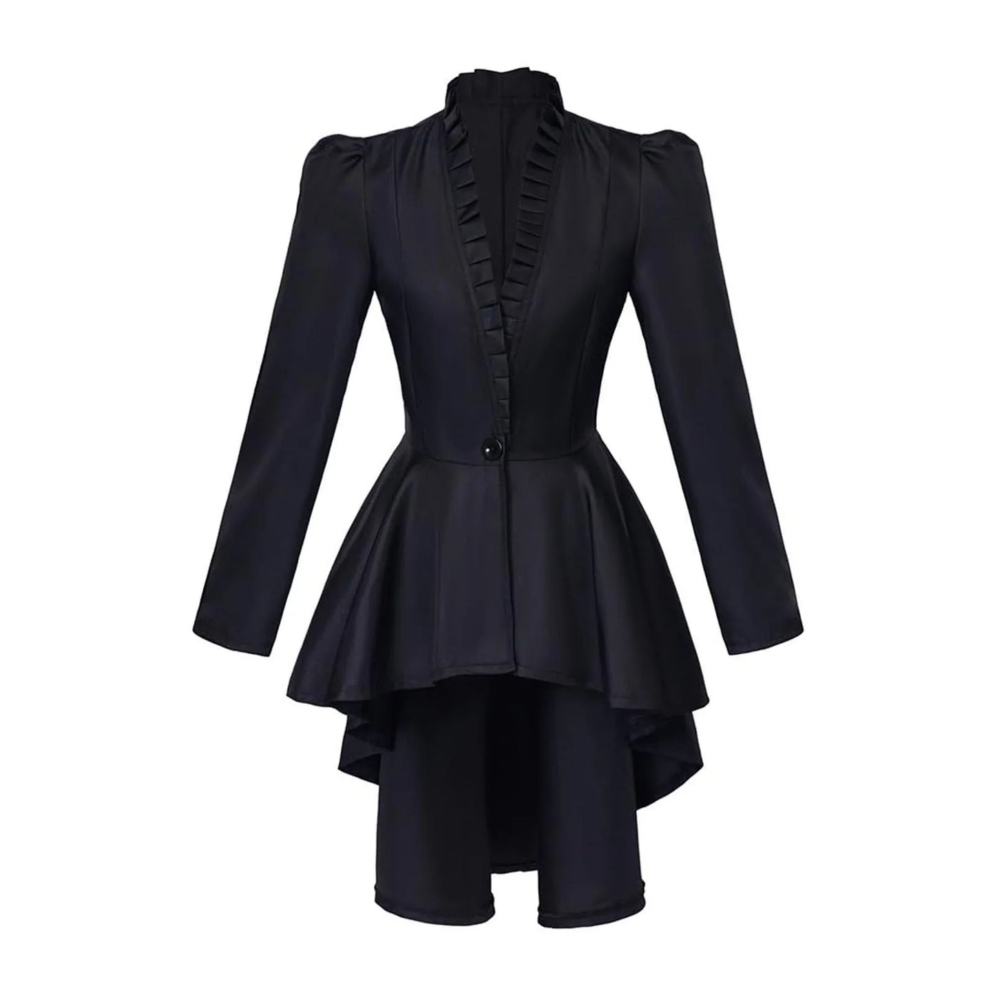 Black/White Stripe Elegant Women Irregular Hem Trench Coat  Vintage One Button Slim Tailcoat
