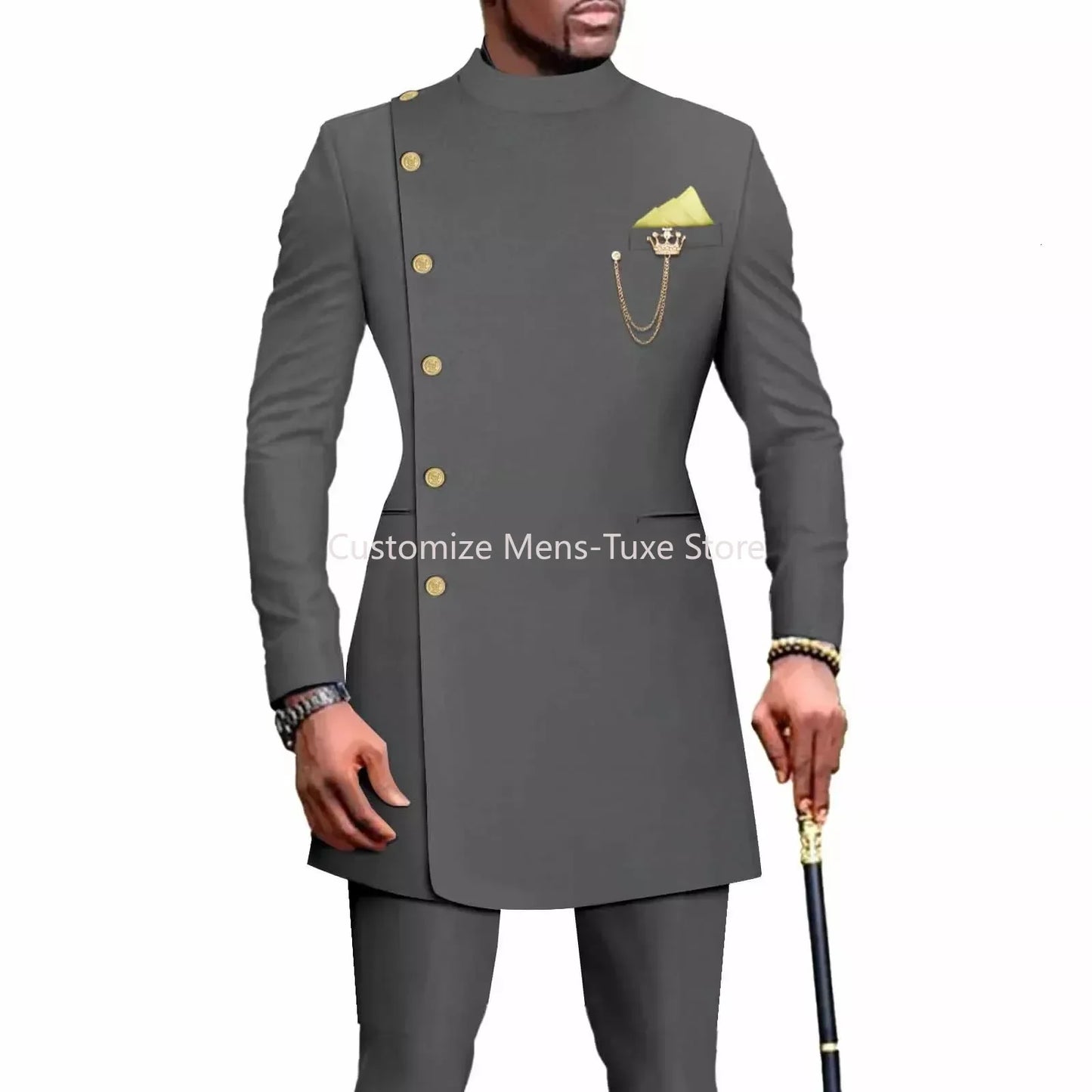Men's Suits Blazers African Style Clothes for Men Suit 2 Piece Jacket Pants Traditional Wedding Slim Fit Solid Color Festival Party