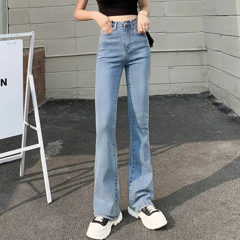 Flared  High Waist Denim Trousers