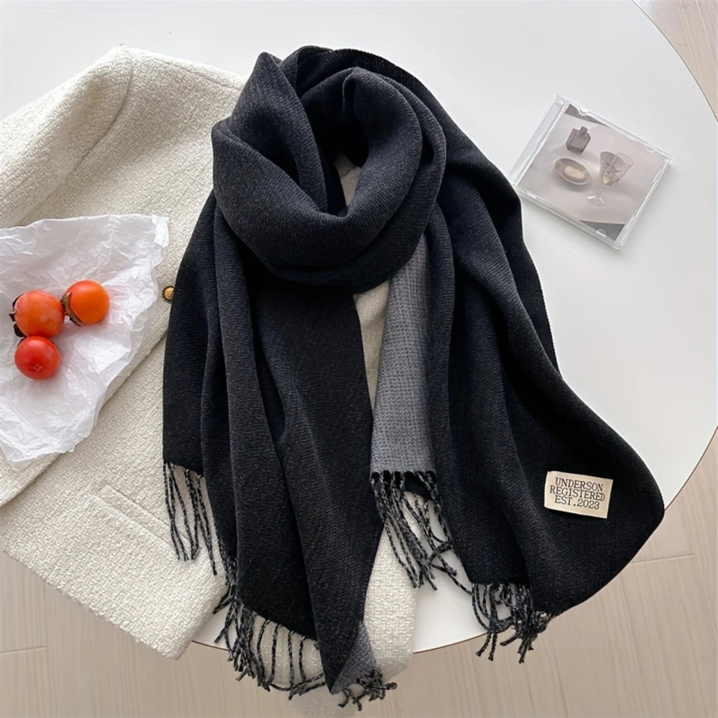 Luxurious Solid Color Tassel Scarf - Soft & Cozy Imitation Cashmere Shawl