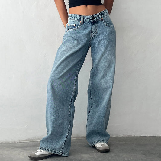 Baggy Jeans  Trendy Low Rise Casual Straight Leg Boyfriend Jeans Denim Pants with Pocket Streetwear