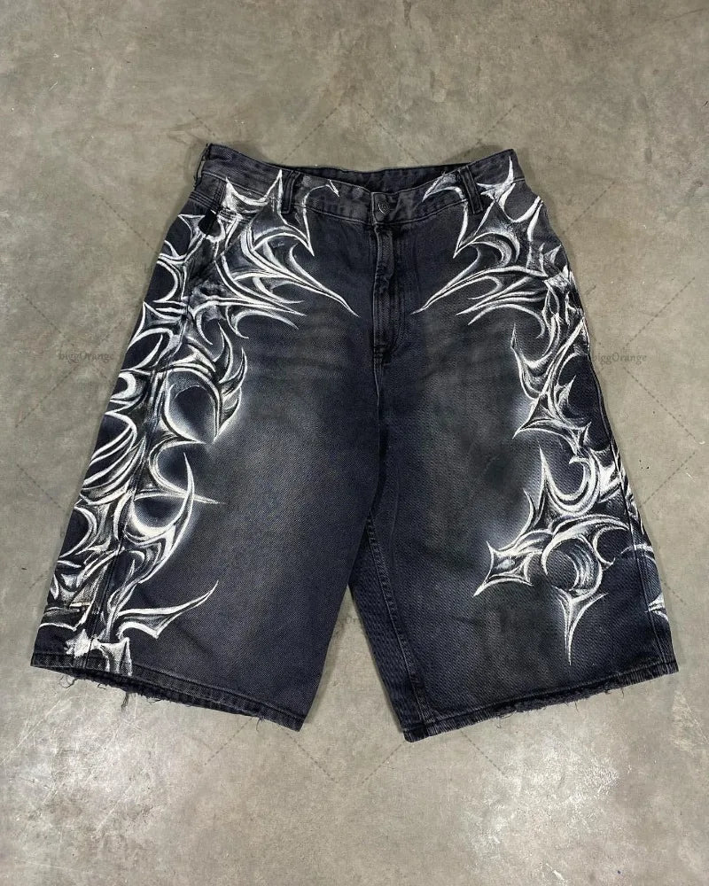 Street Hip-hop Classic Personalized Printed Straight Loose Fashion Jeans Retro  Casual All-match Shorts Women