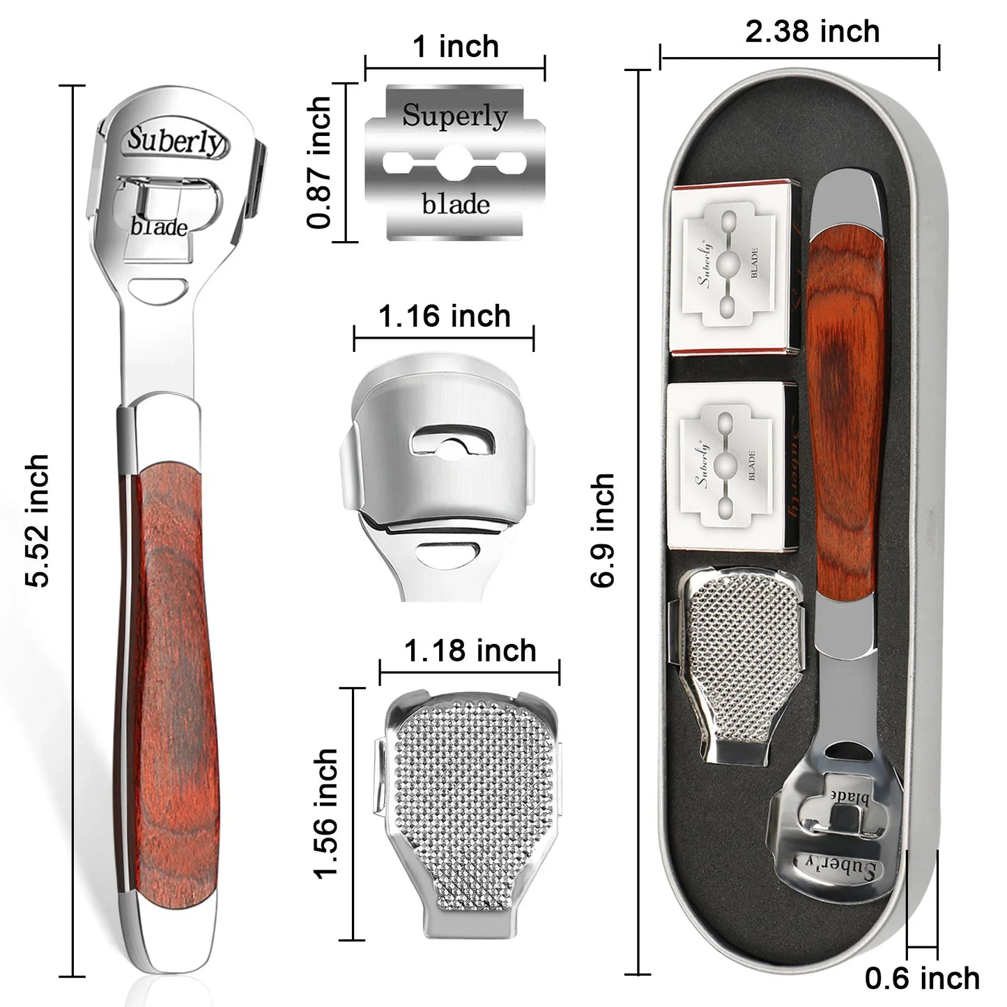 Stainless Steel Foot Shaver – Callus and Hard Skin Remover Tool, 10 Blades
