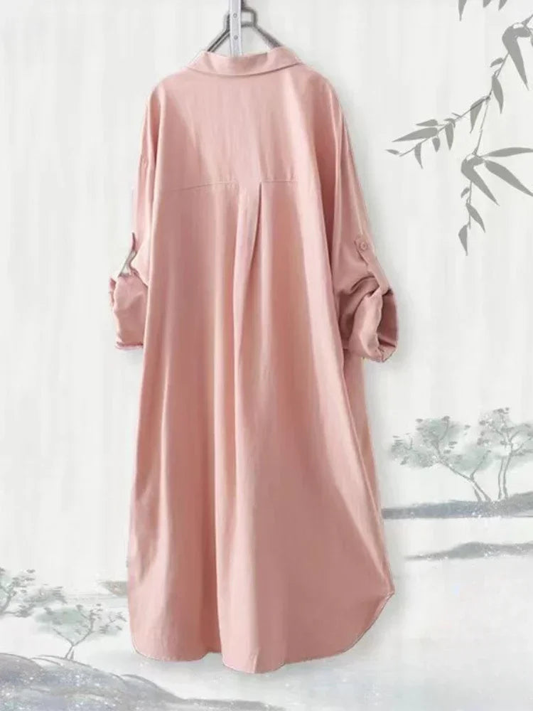 Plus Size Loose Breathable Blouses Casual Shirts Women Simple Solid Female Long Sleeved Shirts