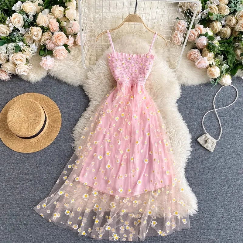 Women's Dress Fashion Floral Print Spaghetti Straps Mesh Party Dress Vacation Style Beach