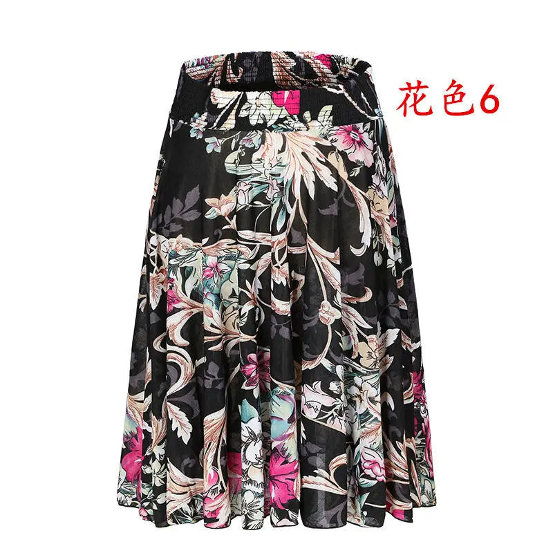 High Waist Printed  Floral Skirt Square Dance Ice Silk
