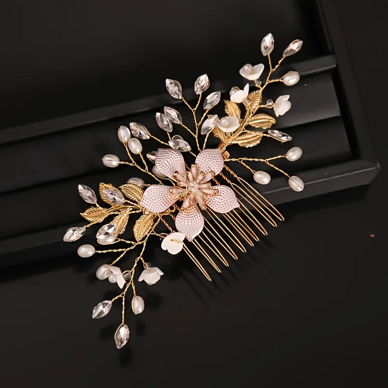Crystal Flower Leaf Pearl Hair Comb Pin Band Headband For Women  Party Wedding Bridal Hair Accessories Jewelry
