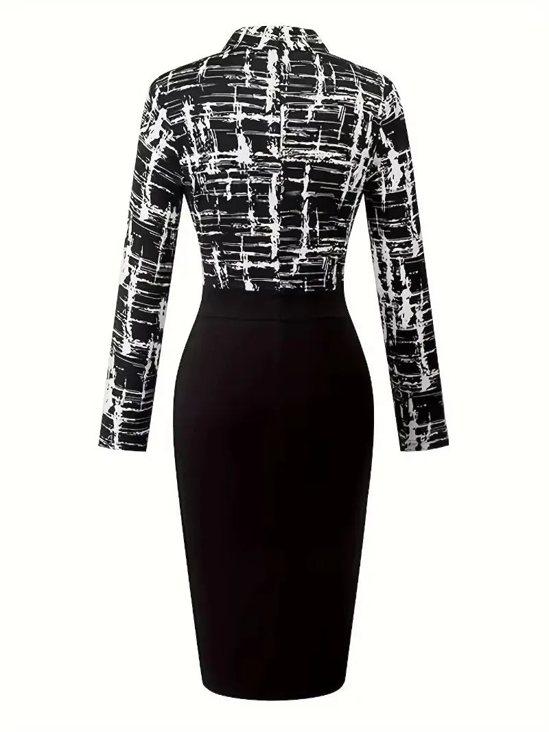 Retro Stand Up Collar Dress Long Sleeved Casual