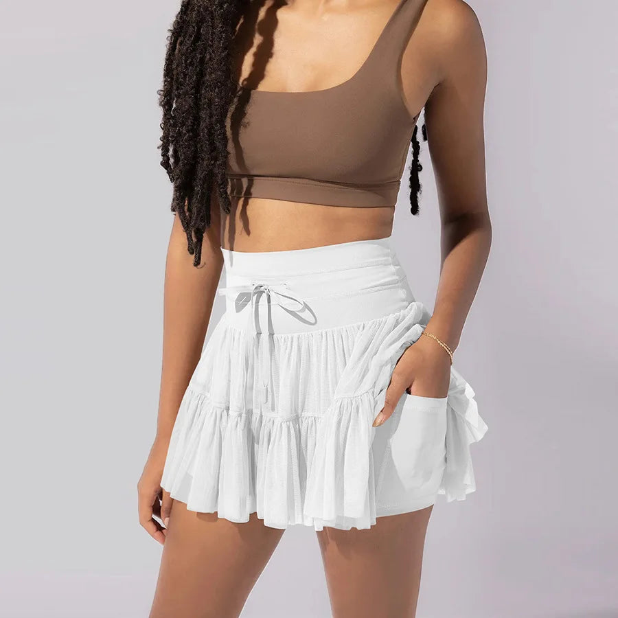 Sport Pleated Skirts With Safety Shorts  High Waist Skirts