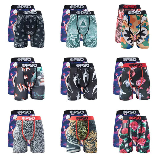 OZPSD 2Pcs Men Boxer Briefs Breathable Mens Underpants Men's Panties Plus Size L-2XL Print Mens Swimming Underwear Sexy Boxers
