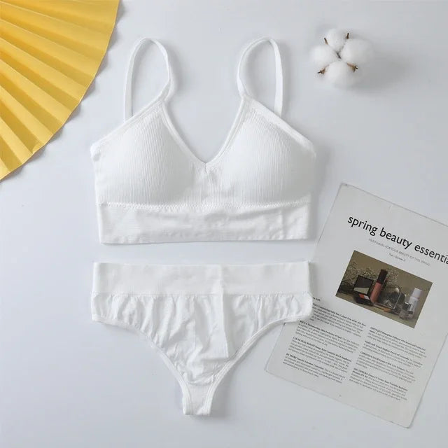 Bra and Panties Set Push Up Sports Bra Set Seamless Active Bra Thong Lingerie Set Fitness Crop Top