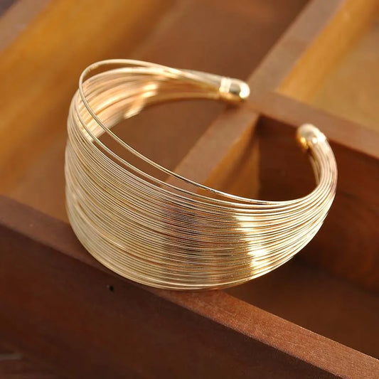Vintage Color Multi-Layer Opening Wide Cuff Bracelet For Women  Metal Adjustable Personality Bracelet Jewelry