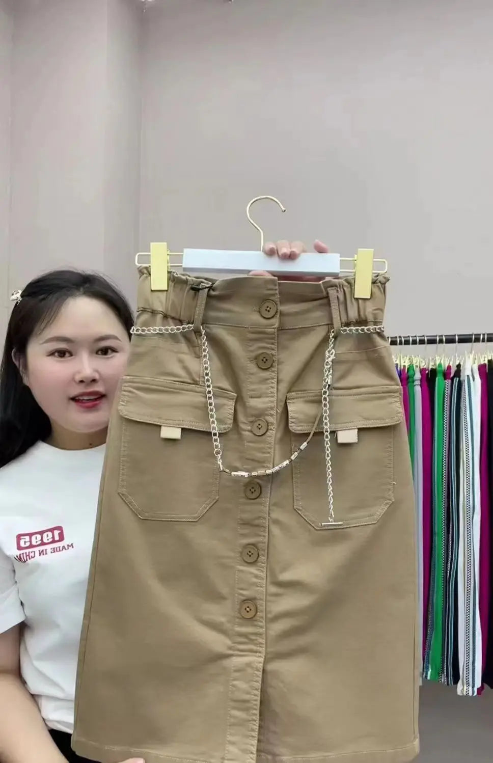 High Waist Slim Skirt Buttons A-line Casual