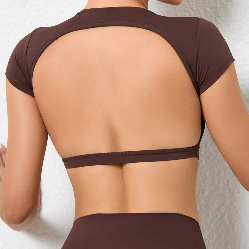Sports Shirts Breathable Workout Tops Fitness Sportswear Female Backless Yoga Clothing Sport Crop Tops Women Gym Top