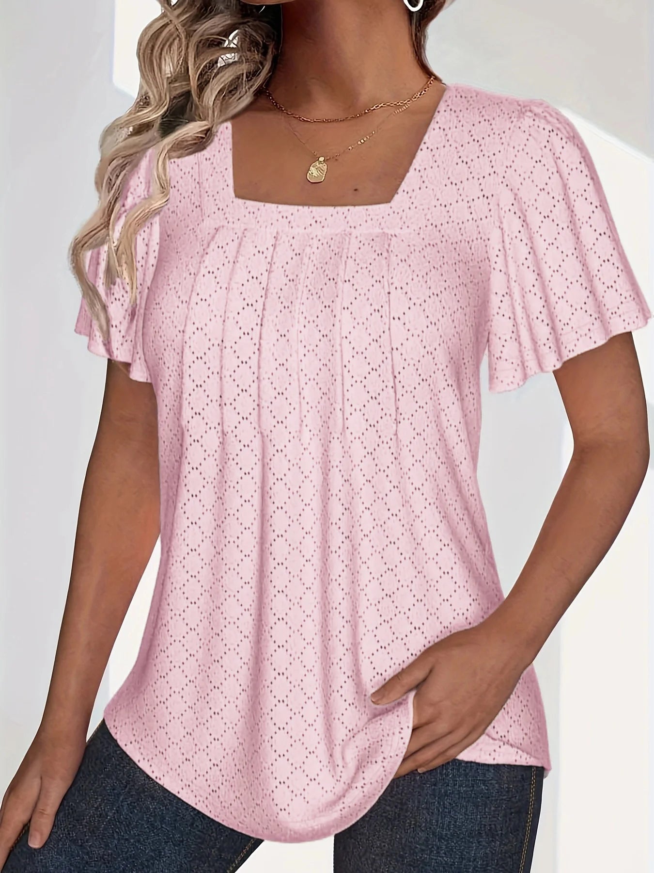 Plus size spring and summer fashionable and elegant hollow tops for women office wear loose ruffle sleeves versatile tops