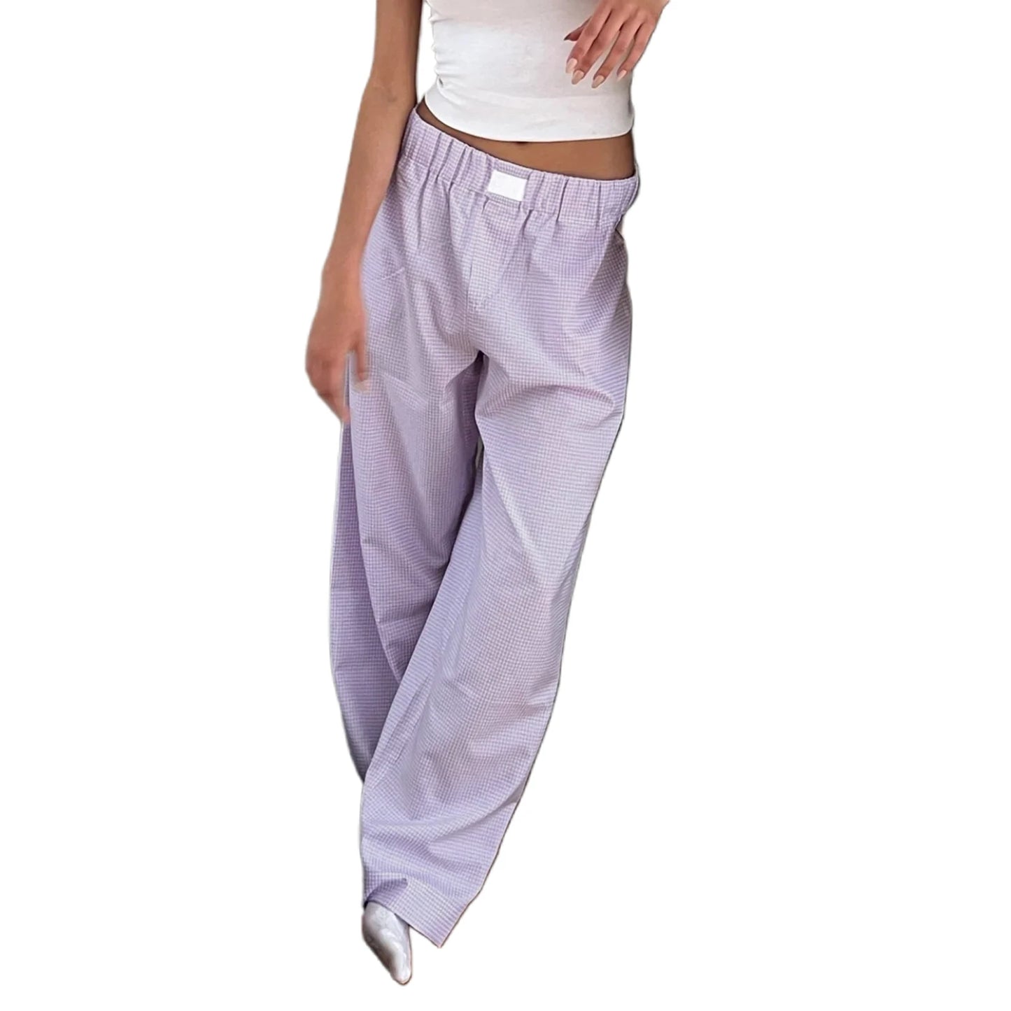 Women s Casual High Waist Wide Leg Palazzo Pants with Drawstring Elastic Waistband and Stylish Plaid Print
